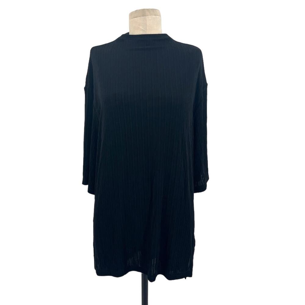 Lattelier Black Pleated Mock Neck Short Sleeve Tee Size XL‎ Extra Large